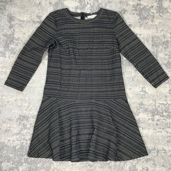 Loft Dress Geometric Drop Waist Flounce Black and White Career Sz M - Picture 7 of 13